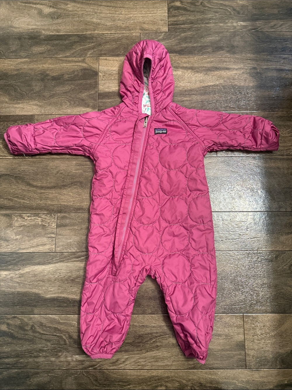 Patagonia Pink Quilted Hooded Baby One-Piece